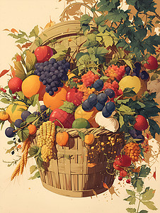 丰收时节的果蔬背景图片