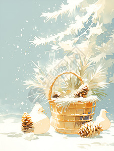 冬日松果篮背景图片