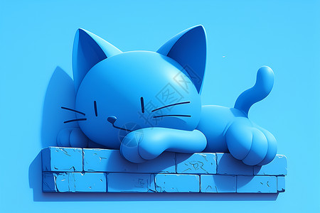 蓝色砖蓝猫懒洋洋地靠在砖墙上插画