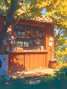 山林木屋温馨木屋插画