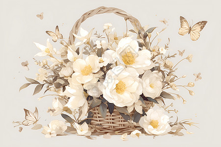 花篮中盛开的花朵背景图片