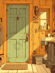 浴室门怀旧与传统的浴室插画