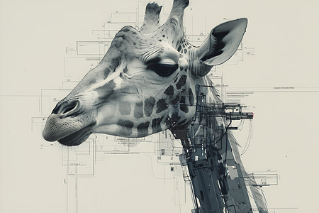 鼻子结构长颈鹿头部有机械结构插画