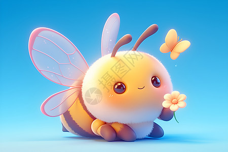 翠峰蓝背景前的蜜蜂插画