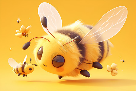 卡通飞行一群可爱的蜜蜂插画