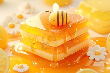 龙眼蜂蜜蛋糕糕点上裹满蜂蜜插画