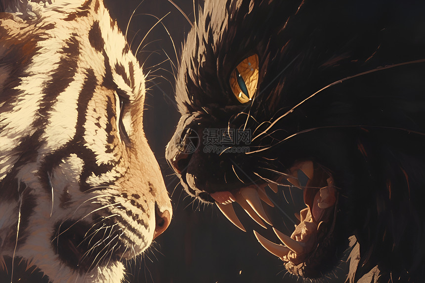 猫与老虎对峙图片