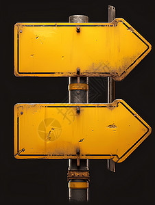 黄色路标指示牌黑色背景下的路牌插画