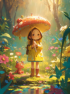梦幻雨林中小女孩背景图片