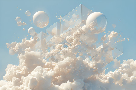 梦幻气泡白云与蓝天的艺术背景图片