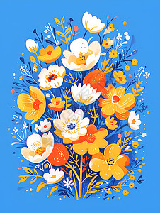 色彩卡自然之美卡通式花朵插画