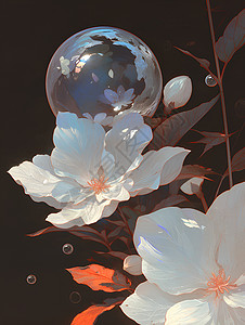 玻璃球中的自然主题花朵背景图片