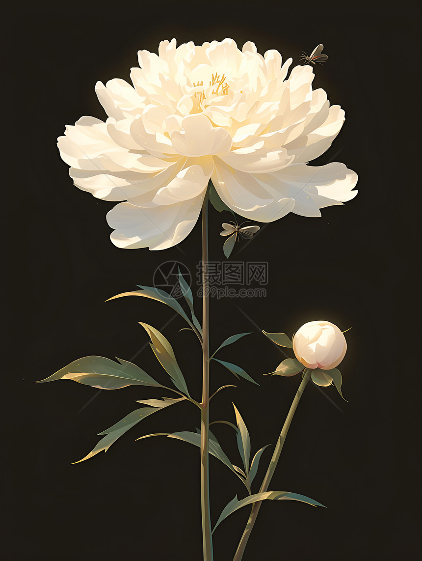 美丽白色花朵的插画图片