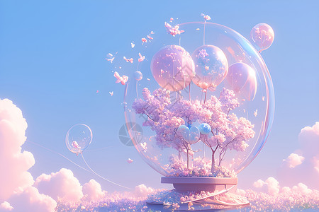 水晶气球奇幻童趣气球和绚丽背景插画