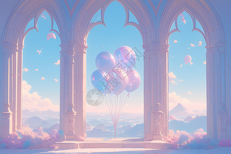 水晶气球梦幻绘景空间背景插画