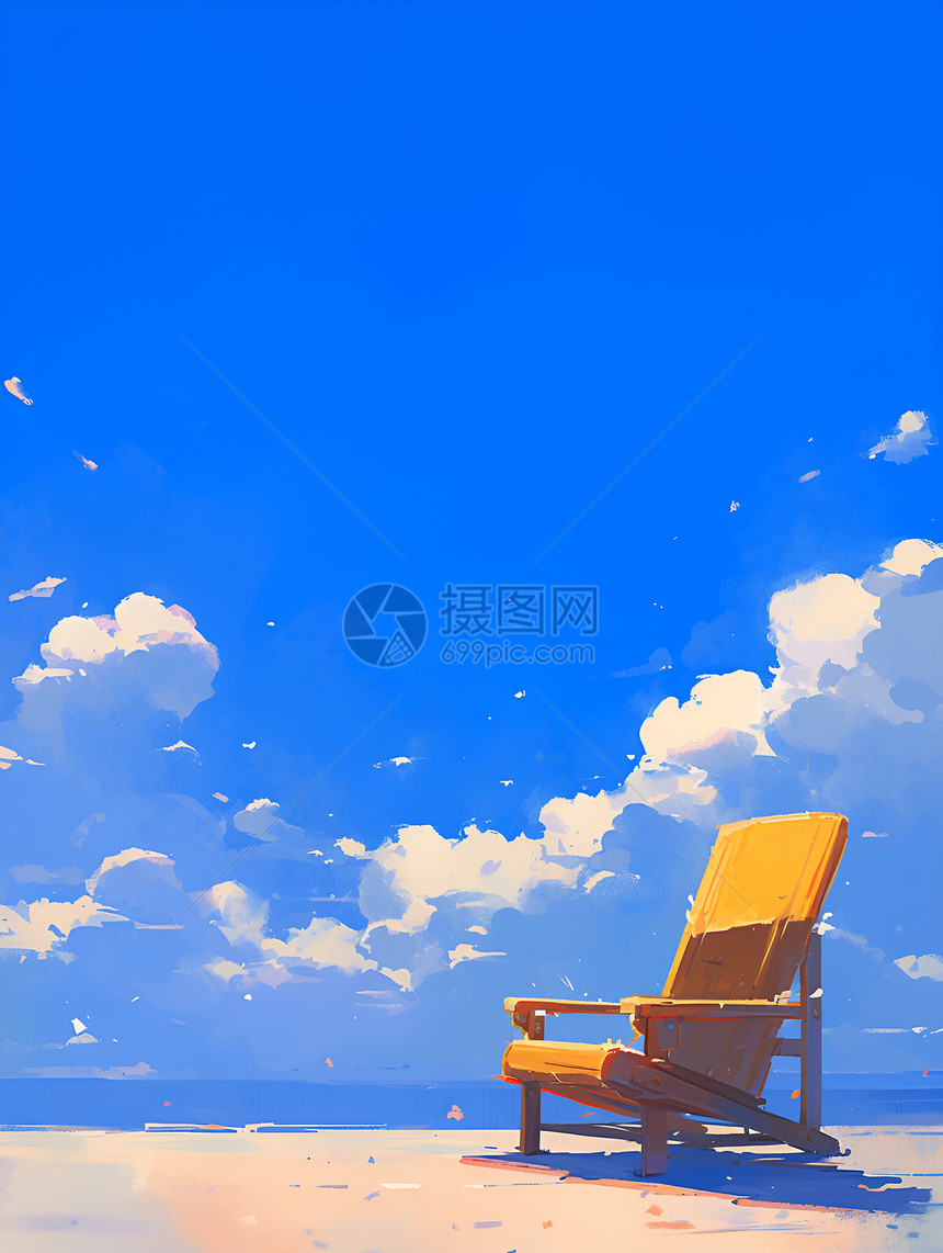 夏日海滩上的黄色沙滩椅图片