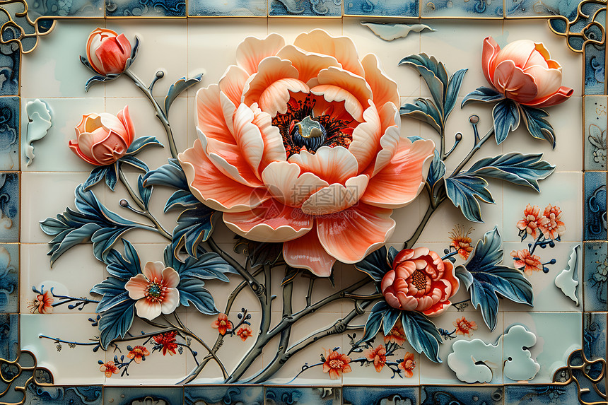 美丽的中国风瓷砖画图片