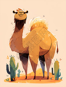 沙丘沙漠中的骆驼插画