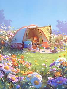 花中的帐篷背景图片