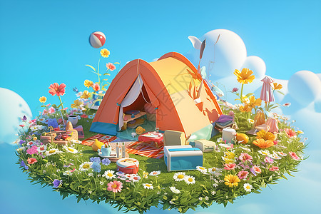 春游帐篷背景图片