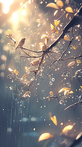 小雨燕窝春雨中的树枝插画