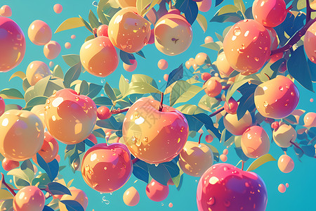 苹果树上花梦幻苹果树上的苹果插画