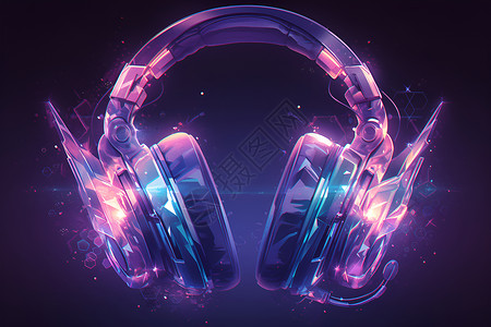 音乐发光光效粒子紫色奇幻耳机插画