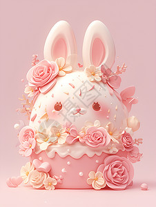 可爱的兔子花朵蛋糕背景图片