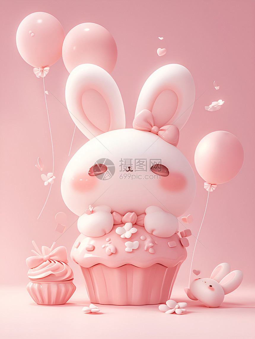 可爱的蛋糕白兔图片