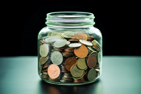 玻璃瓶里的硬币玻璃罐里的货币背景