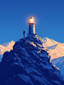 领航指引山顶的灯塔插画
