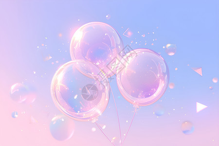 彩色丝带漂浮美丽彩色气球插画