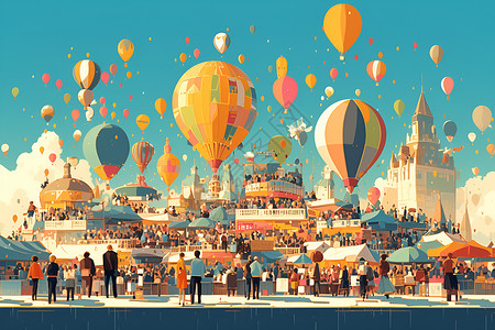 多彩热气球繁华市集背景图片