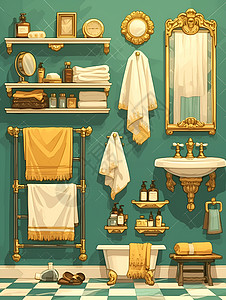 浴室室内老式浴室插画