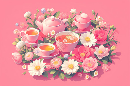 粉色的茶会仪式背景图片