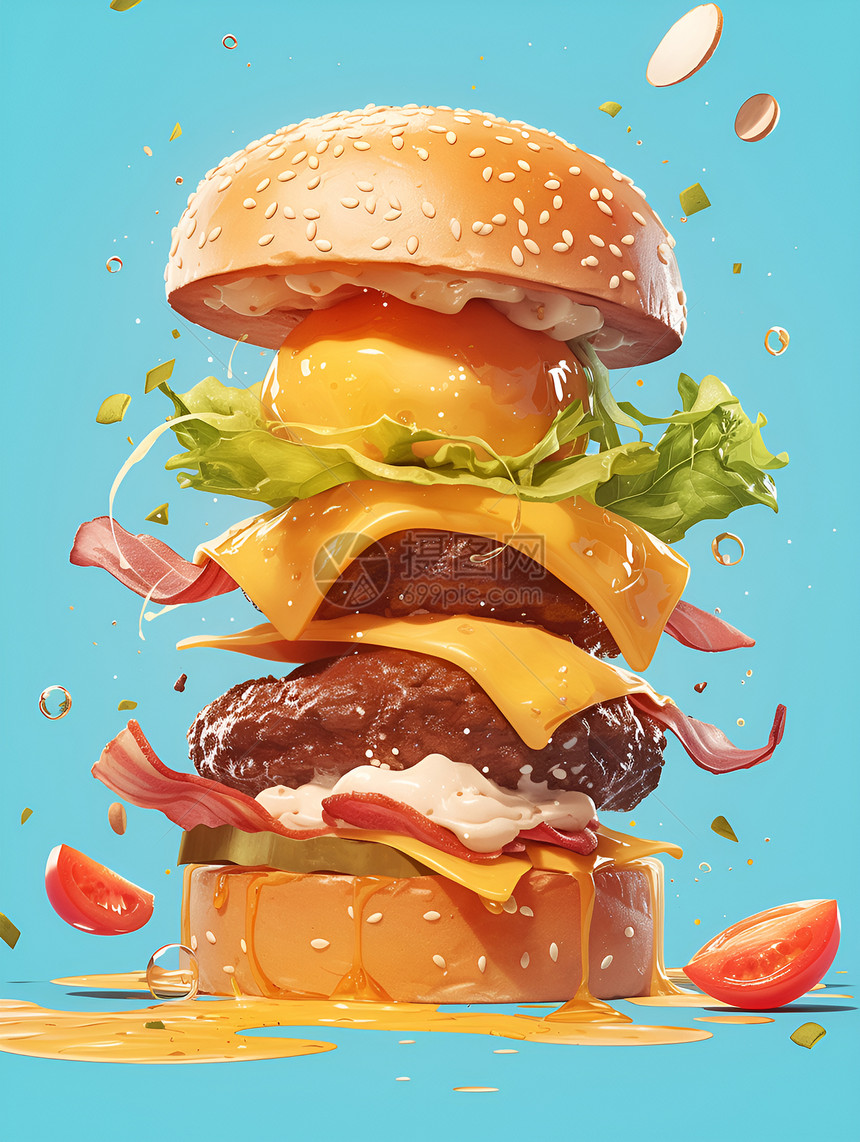 美味汉堡的插画图片