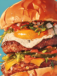 美食诱惑多层汉堡背景图片
