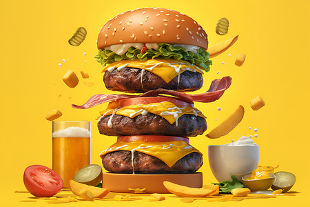 美味诱人的汉堡和饮料背景图片