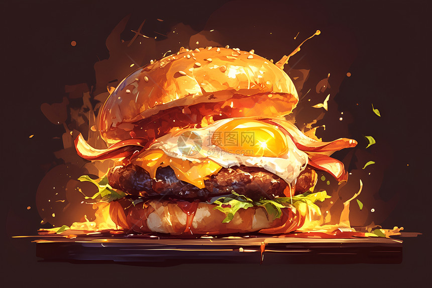 美味诱人的汉堡插画图片