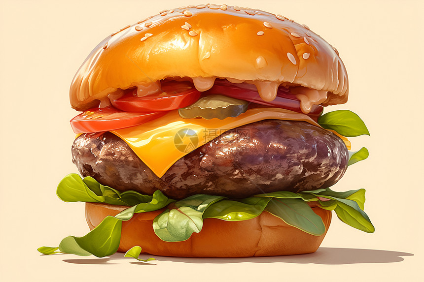 诱人至极的汉堡插画图片