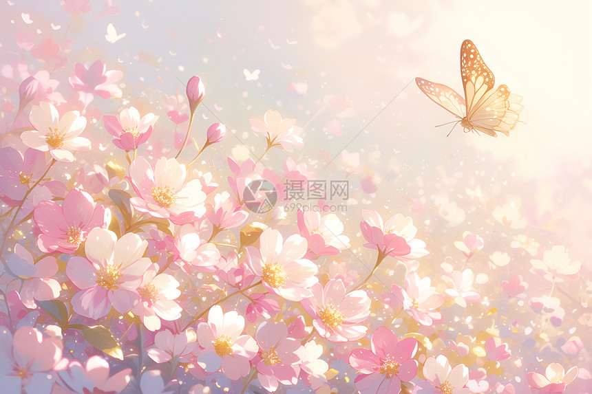 粉色花海中舞动的蝴蝶图片