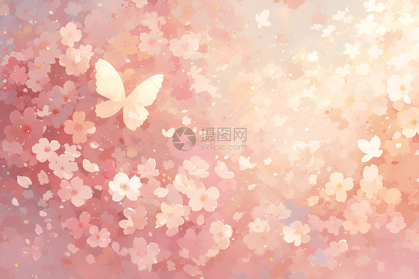 粉色花海中优雅飞舞的蝴蝶图片