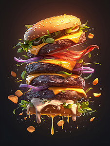 创意美食优惠券多汁汉堡的创意插画插画