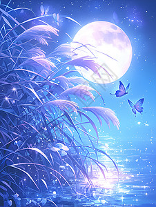 月光绽放的蝴蝶仙境背景图片