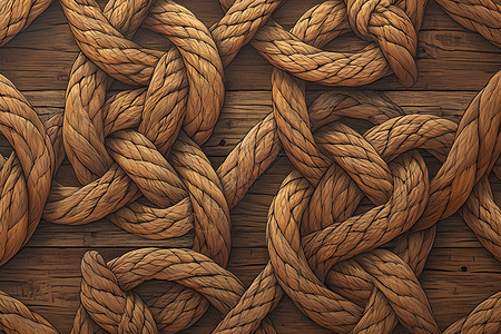 麻绳编织木船上的绳结插画