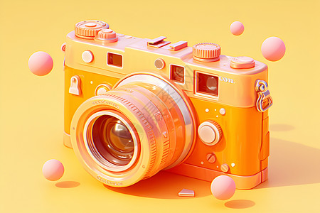橙色背景上的相机背景图片
