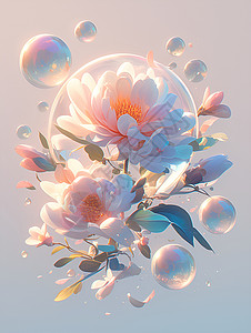 清新的鲜花和泡泡背景图片