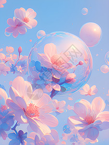 绚丽幻境中的花瓣泡泡背景图片