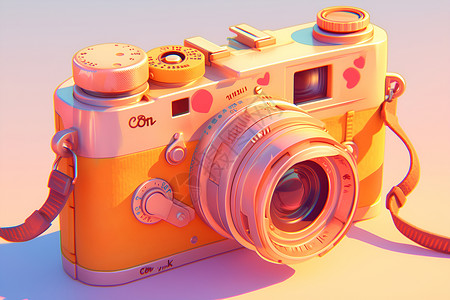 橙色的立体相机插画背景图片