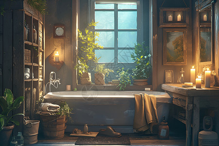 室内细节图怀旧细节的老式浴室插画